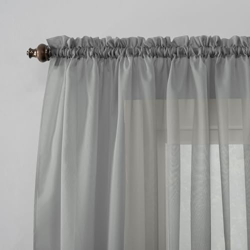 No. 918 53566 Emily Sheer Voile Rod Pocket Curtain Panel, 59" x 95", Charcoal - color: Charcoal, size: 59"W x 95"L (Pack of 1), style: Emily