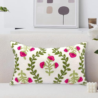 Alysheer Floral Embroidered Lumbar Throw Pillow Cover 12"x 20",1pc Hot Pink - color: Hot Pink, size: 20" x 12" (Pack of 1)