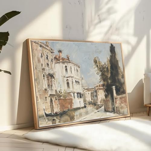 Framed Italian Oil Painting Landscape Canvas Wall Art for Living Room | Venice Landscape Art Print, Painterly Oil Style, Earthy, Warm, Rustic, Housewarmings Gifts, Ready to Hang, 12"x16" - color: City Street, size: 12"L x 16"W