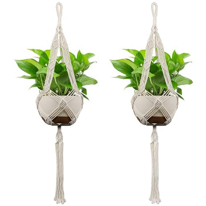 USLAI Macrame Plant Hanger, for Up to 12 Inch Pots, 42 Inch, Ivory, 2 Pack - color: 42+42 Inch - Ivory