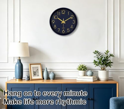 14Inch Navy Blue Silent Wall Clock Battery Operated Clocks for Home - color: Dark Green, size: 14 Inch