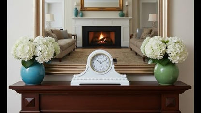 Mantel Clocks, Battery Operated, Silent Wood Table Clock with Westminster Chimes On The Hour, Solid Wooden Shelf Chiming Mantle Clock, 9" x 16" x 3" (White - Arabic Numerals) - color: White