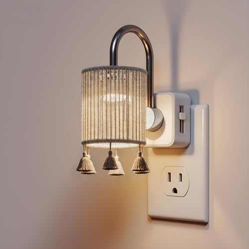 L LOHAS LED Night Lights Plug into Wall, Boho Fabric Cylinder Night Light - color: Silver pole -3000k, size: 1 Pack