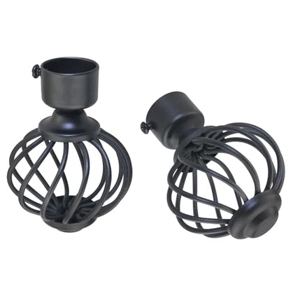 2PCS Curtain Rod End Plugs, Black Metal, Glossy Electroplated Finish, Fits Up to 28mm Rods, Easy to Install