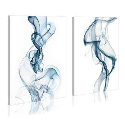 Abstract pictures painting canvas - 2 Piece Blue Smoke Abstract Wall Art for Living Room Bedroom Office Wall Deocr - color: Blue Smoke, size: 11"x16"x2