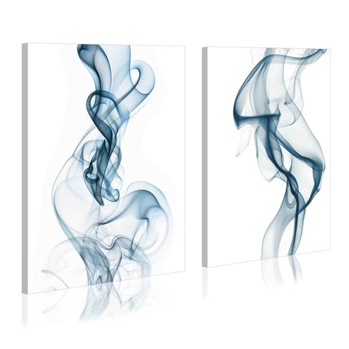 Abstract pictures painting canvas - 2 Piece Blue Smoke Abstract Wall Art for Living Room Bedroom Office Wall Deocr - color: Blue Smoke, size: 11"x16"x2