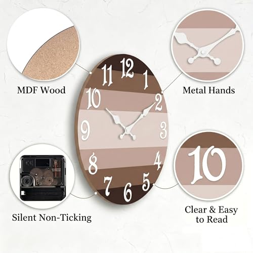 ArtSocket Round Wall Clock Silent Non-Ticking 8", Striped Brown - color: Rustic Farmhouse Coastal, size: 8in