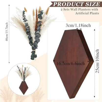 2 Pcs Wooden Wall Planters, Brown, Natural Style - color: Brown, style: Natural Style