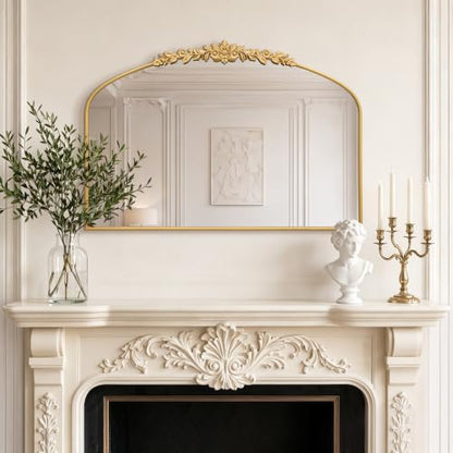Besdomus Large Gold Arched Mirror: 48"x33" French Baroque Wall Mirror - size: 33"L x 48"W