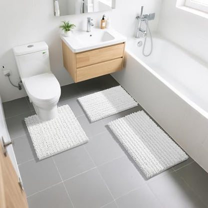 Yimobra White Bathroom Rugs Sets 2 Piece, Super Absorbent Bath Mat Set - color: White, size: 32''x20''+24''x17''