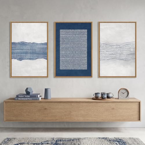 Aryroi Navy Blue and White Abstract Framed Canvas Wall Art Set- 24"x36"x3 - color: Navy Blue Dot Wall Art, size: 24"L x 36"W