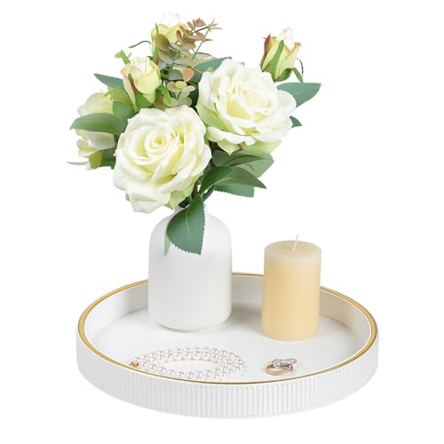 Round Decorative Tray Coffee Table Tray Nightstand Desk Organizer - color: White