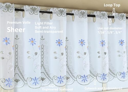 Today's Curtain, Samantha Embroidered Sheer Valance 13", White/Green, 59" W x 13" L - color: White/Green Multi, size: 59"W x 13"L (Pack of 1)