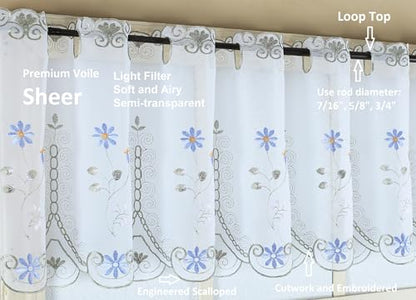 Today's Curtain, Samantha Embroidered Sheer Tier 36", White/Green, 59" W x 36" L - color: White/Green Multi, size: 59"W x 36"L (Pack of 1)