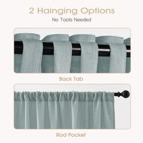 Sage Green Sheer Linen Curtains for Kitchen Bedroom 45 Inches Long - color: Sage Green, size: 35"W x 45"L (Pack of 2)