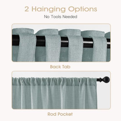 Sage Green Sheer Linen Curtains for Kitchen Bedroom 45 Inches Long - color: Sage Green, size: 35"W x 45"L (Pack of 2)