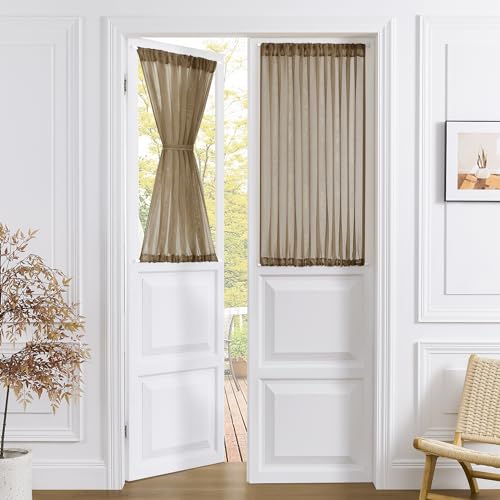 Tollpiz Small Sheer Door Curtain Closet Linen Textured Curtain Sheers Doorway Light Filtering Voile French Door Rod Pocket Curtains Patio Glass Doors, 25 x 40 inches Long, Brown, 1 Panel - color: Brown, size: 25"W x 40"L (Pack of 1)