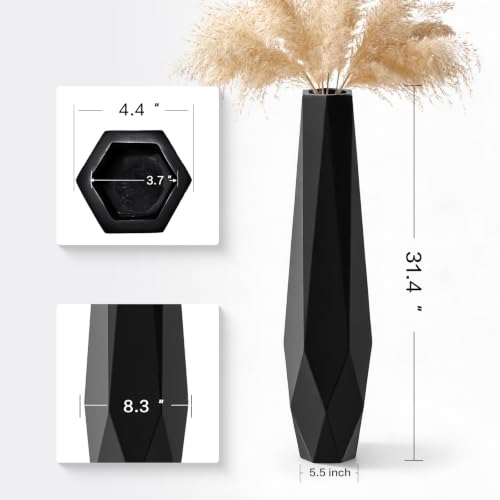 Large Floor Vase 31.5" Matte Black, Resin Geometric Faceted Vase with Angular Multi-Surface Design for Dried Pampas Grass Branches, Modern Decor for Living Room Corner - color: Black, size: 31.49in