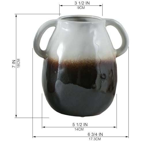 Tanvecle White Grad Ceramic Vase with Handles, 7" Modern Farmhouse Decor - color: White Grad