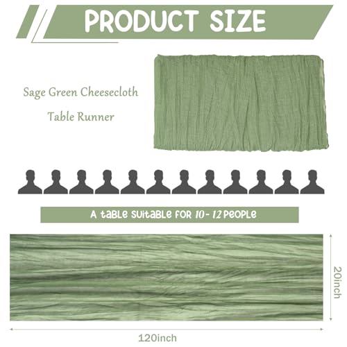2 Pack 120 Inch Sage Green Cheesecloth Table Runner Boho Rustic Gauze Sheer Romantic 10 FT Long Cheese Cloth Table Runner for Bridal Baby Shower Wedding Party Birthday Holiday Home Easter Decor - color: Sage Green