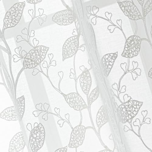SLEEP ZONE Sheer Curtains for Living Room and Bedroom, Embroidered Sheer Curtains White Sheer Curtain 42 × 63 inch Length of 2 Panels, White Vine - color: White Vine, size: 42"W×63"L