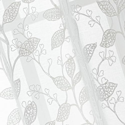 SLEEP ZONE Sheer Curtains for Living Room and Bedroom, Embroidered Sheer Curtains White Sheer Curtain 52 × 72 inches Long of 2 Panels, Off-White Vine - color: White Vine, size: 52"W×72"L