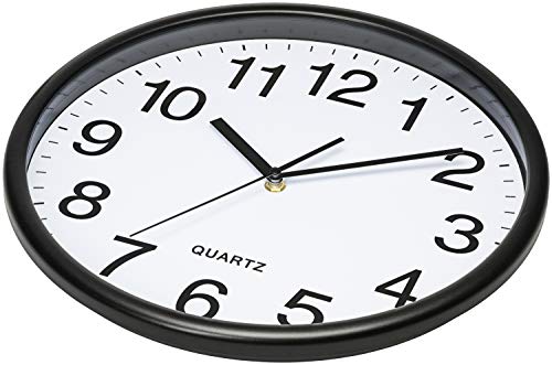 Bernhard Products Black Wall Clock, Large 13-Inch Silent Non Ticking Quartz Battery Operated Round Easy to Read Classroom/Home/School/Office Clock - size: 13 Inch