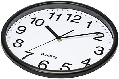 Bernhard Products Black Wall Clock, Large 13-Inch Silent Non Ticking Quartz Battery Operated Round Easy to Read Classroom/Home/School/Office Clock - size: 13 Inch