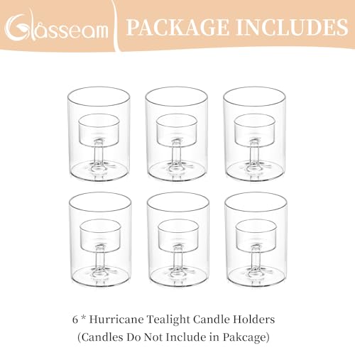 Glasseam Glass Tealight Candle Holder: 6 Pcs Small Hurricane Votive Holder