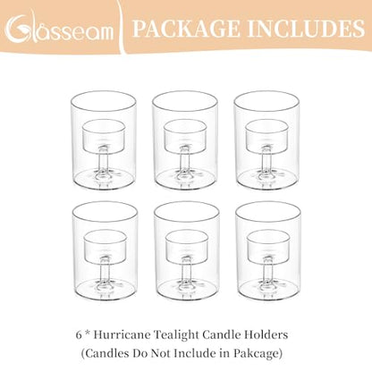 Glasseam Glass Tealight Candle Holder: 6 Pcs Small Hurricane Votive Holder