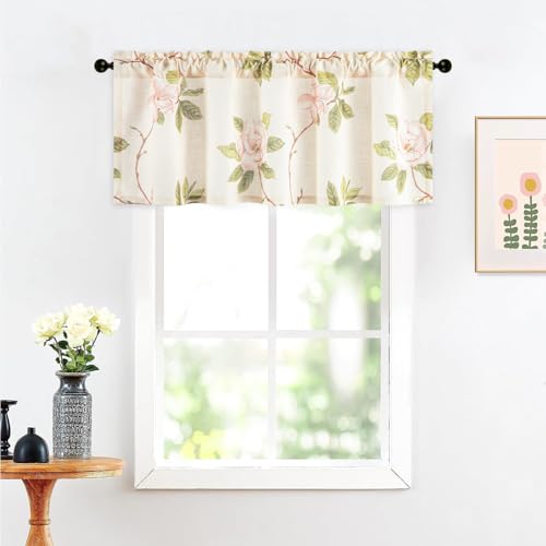 Leeva Linen Look Floral Window Valance, Rod Pocket, 52 x 18, 1 Panel - color: C1, size: 52"W x 18"L (Pack of 1)