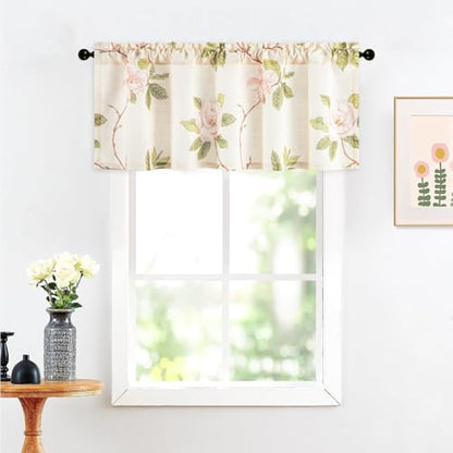 Leeva Linen Look Floral Window Valance, Rod Pocket, 52 x 18, 1 Panel - color: C1, size: 52"W x 18"L (Pack of 1)
