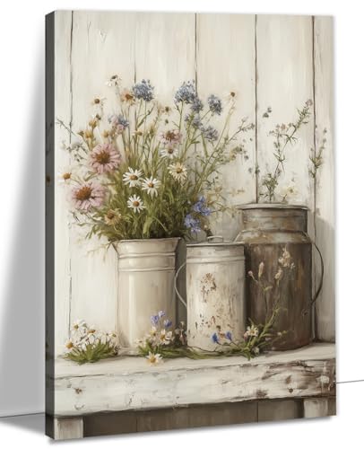 Rustic Farmhouse Wildflower Canvas Wall Art Neutral Country Floral Paintings Framed Artwork for Kitchen Living Room Decor(FLOW-2,28"x42") - color: Artwork-2, size: 42"L x 28"W