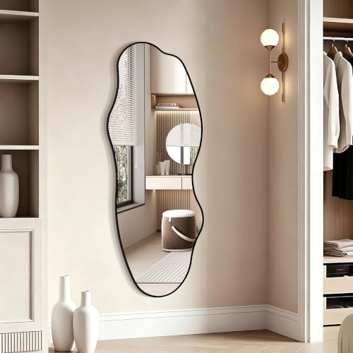 65.7"x24" Irregular Full Length Mirror, Abstract Wall Mirror - color: Black Asymmetrical