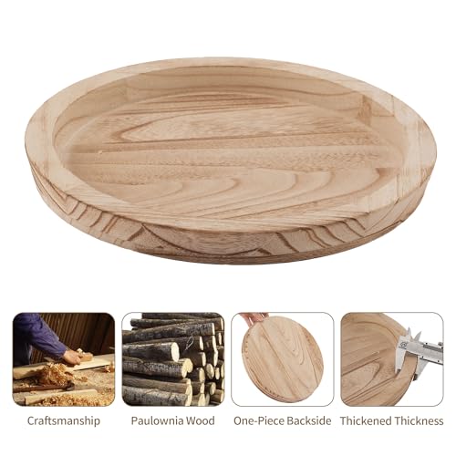 Hanobe Wooden Decortaive 커피 테이블 트레이, 원형 캔들 홀더 센터피스 - color: 라이트 번트 우드