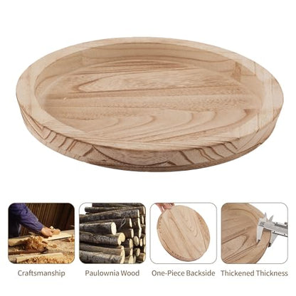 Hanobe Wooden Decortaive 커피 테이블 트레이, 원형 캔들 홀더 센터피스 - color: 라이트 번트 우드