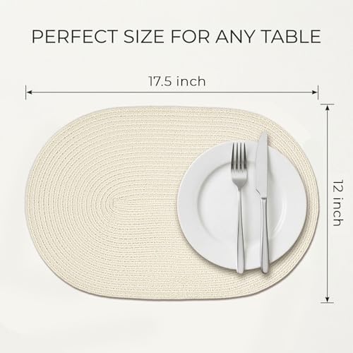 Placemats Set of 4, Woven Oval Braided Dining Table Mats(Cream White) - color: Solid Beige White, size: 4 pcs