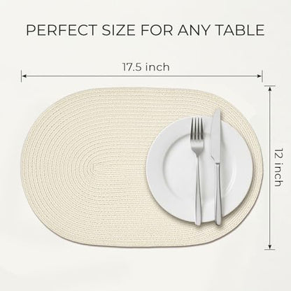 Placemats Set of 4, Woven Oval Braided Dining Table Mats(Cream White) - color: Solid Beige White, size: 4 pcs