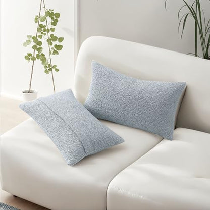 HAUSSY Pack of 2 Boucle Lumbar Throw Pillow Covers 12x20 Inch, Dusty Blue - color: Dusty Blue, size: 20" x 12" (Pack of 2)
