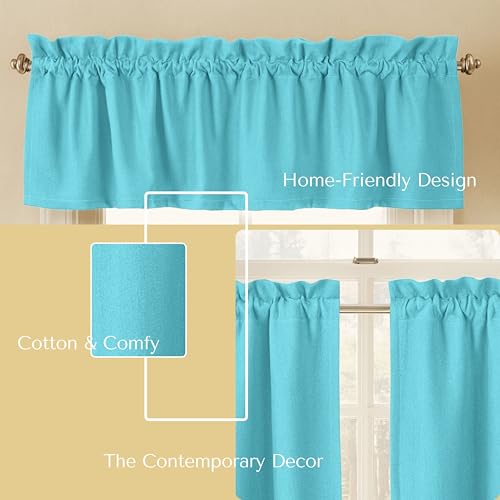 Native Fab Kitchen Window Curtains, 3 Piece Set, Valance 54x18, Tiers 26x36 Inch, Rod Pocket, Semi Sheer, Privacy Tiers with Topper, Durable, Great for Beach House, Bathroom, Dining Area, Ocean Blue - color: Ocean Blue