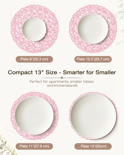 AHHFSMEI Paper Braided Round Placemats Set of 12 Natural Non-Slip Heat Resistant Table Mats for Dining Tables Woven Indoor Outdoor Place mats(Pink) - color: Pink
