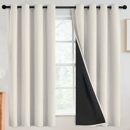 SimpleHome Cream 100% Blackout Curtains Room Darkening Living Room 63 Inch - color: Cream, size: 52"W x 63"L (Pack of 2)