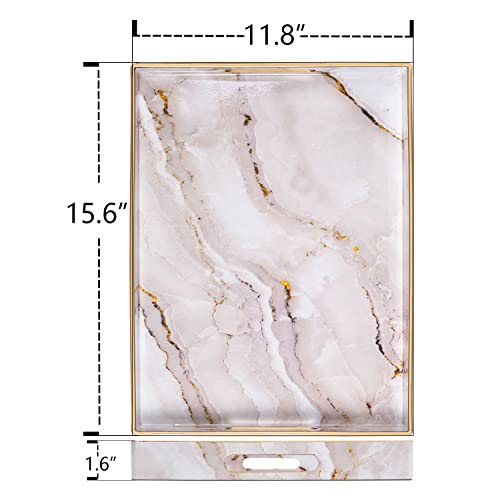 MAONAME White Decorative Tray, Plastic Rectangle Serving Tray with Handles - color: White, size: 15.6" x 11.8" x 1.6"