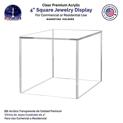 Baseball Display Box Clear Acrylic Cube 4" Square Memorabilia Showcase Dust Cover Ball Protector No Base 1 Side Open No Assembly by Marketing Holders - size: 4" Cube-Clear