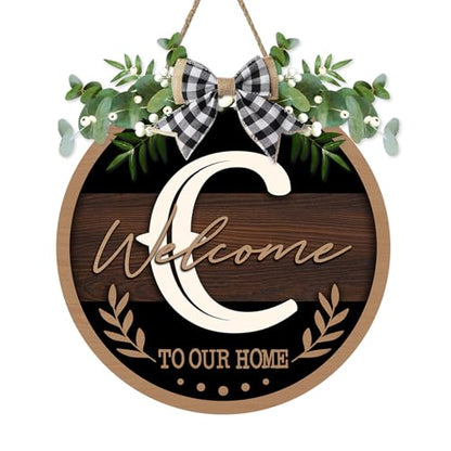 Monogram Letter C Front Door Sign, Welcome to Our Home Family Last - color: C