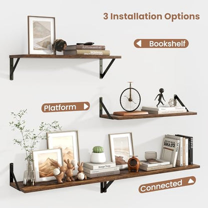 Axeman 24 Inch Floating Shelves, 8 Inch Deep Brown Wall Shelves Set of 2 - color: Rustic Brown, size: 23.6 Inch