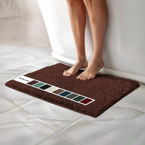 Muddy Mat Chenille Bathroom Rugs Quick Dry Microfiber Mats Non Slip Washable, Extra Thick, Soft and Highly Absorbent Bath Mats for Bathroom, Kitchen, and Shower Floor - Brown Small 28"X18" - color: Chocolate Brown, size: 18" x 28"