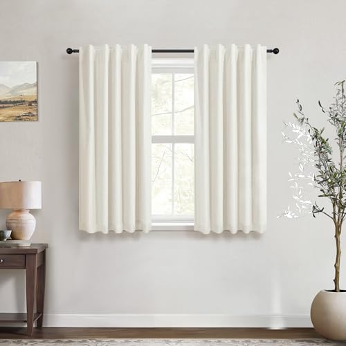 Short Black Out Linen Curtains 48 Inch Long for Small Window Bathroom Oatmeal Burlap Privacy Thermal Insulated Light Blocking Drapes Living Room 42 x 48 Inch Length 2 Panel Back Tab Pocket Cream Ivory - color: Natural, size: 42"W x 48"L (Pack of 2)