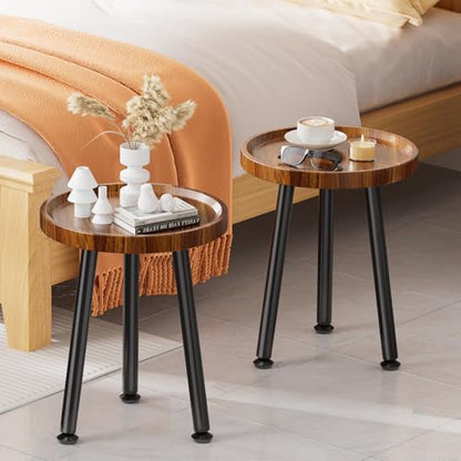 Ekisemio Plant Stand Outdoor Indoor, Mid Century Wood Side Table with Walnut Finish & Raised Edge, Modern Small End Table for Living Room (12.5"x18")