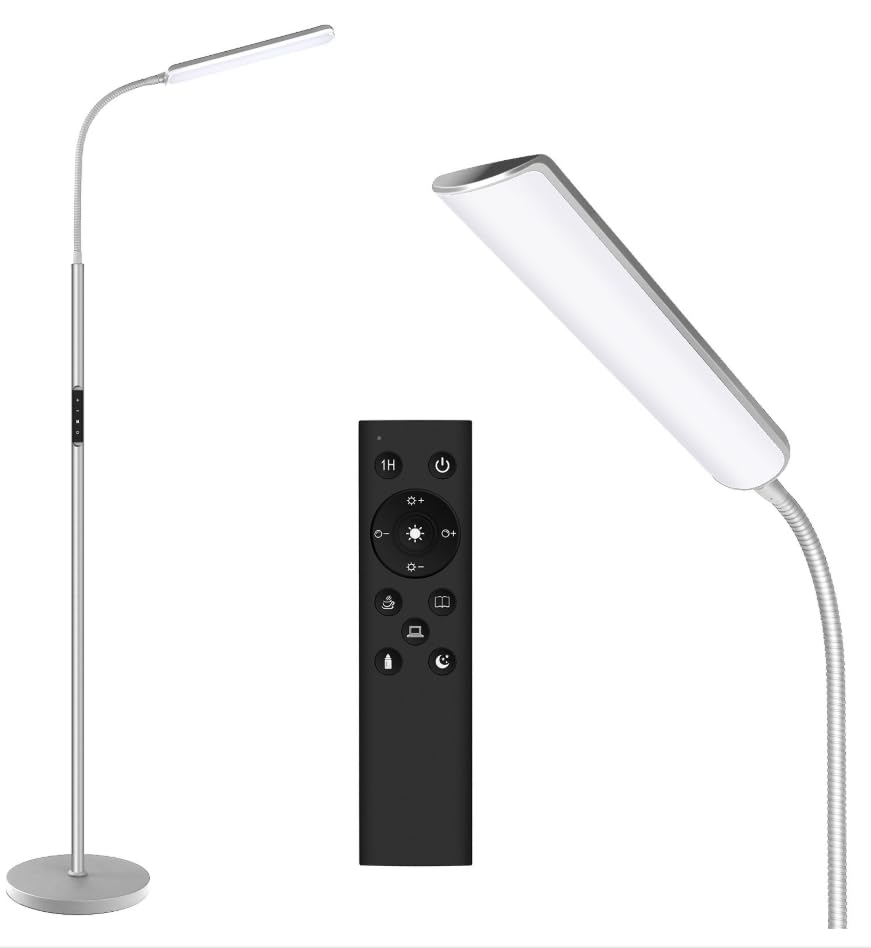 Dimunt LED Floor Lamp, Stepless Adjustable 3000K-6000K Colors, Silver - color: Silver